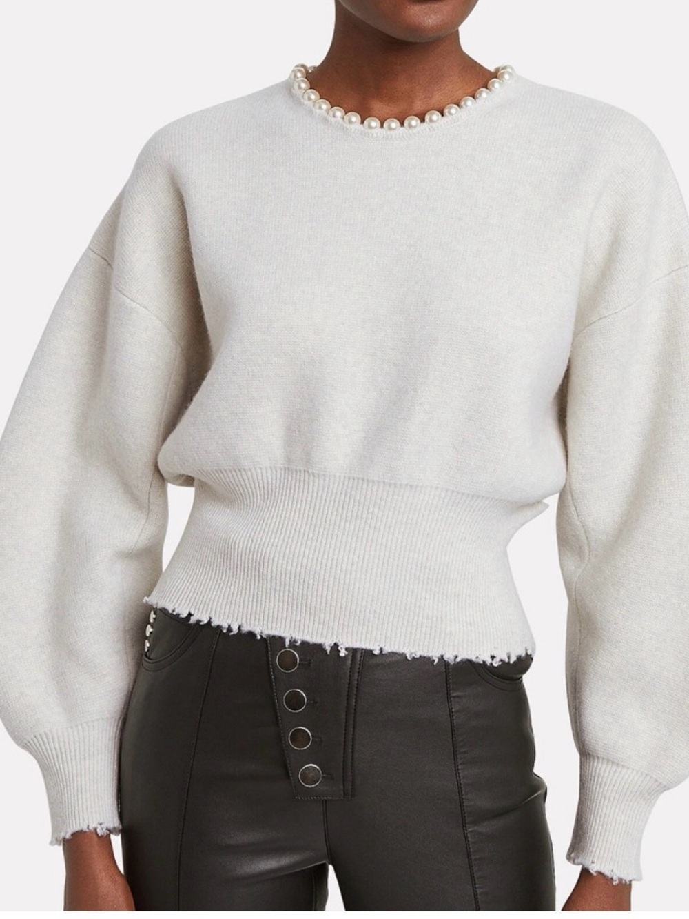 Alexander Wang Pearl-Trim Crewneck Sweater - Ivory